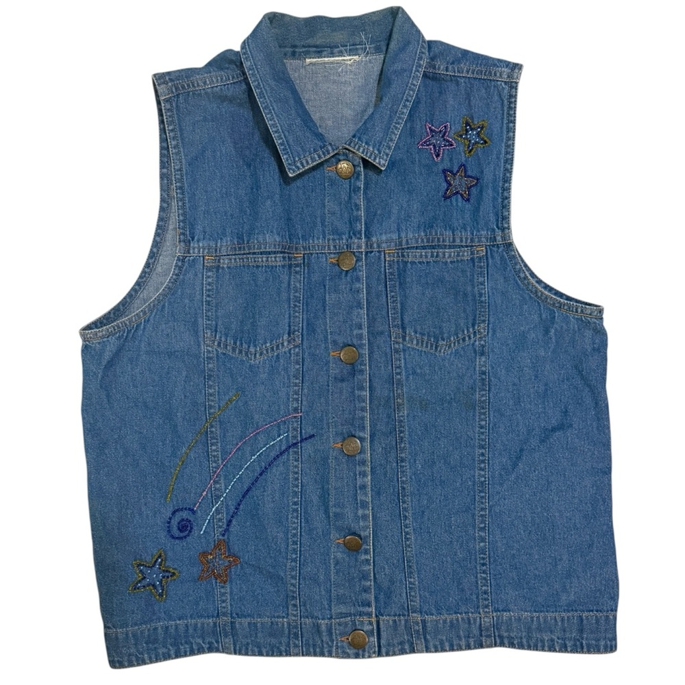 Vintage Quacker Factory Denim Beaded Vest